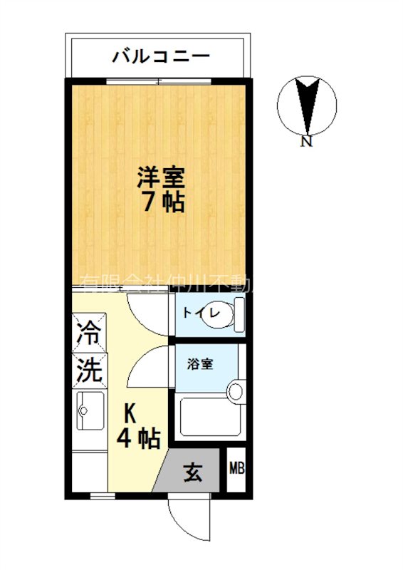 ハイム北綾瀬 洋室7帖、Ｋ4帖。間取図反転となります。