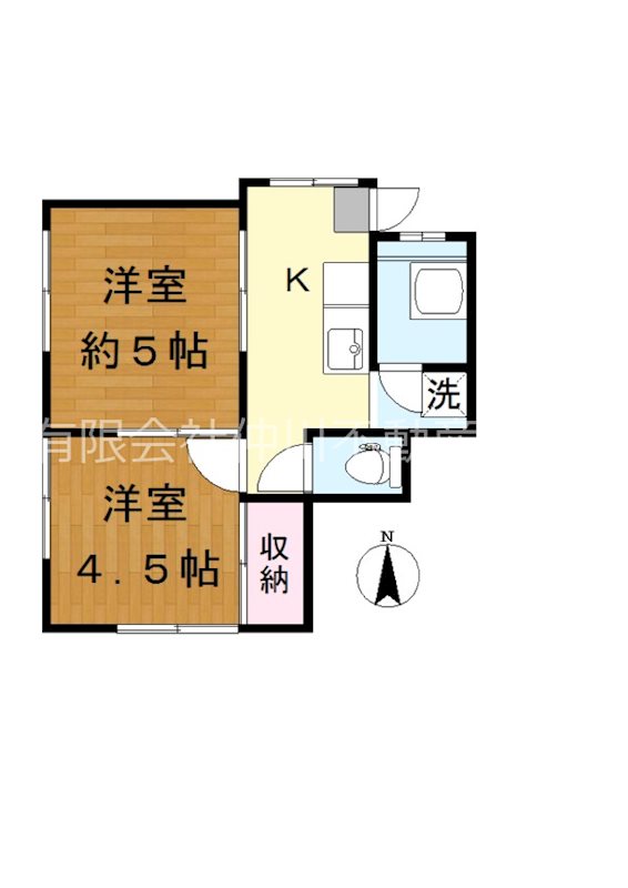 住良荘 ２Ｋ。洋室約5帖、4.5帖