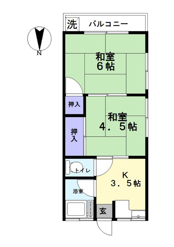フラット吉田 和室６帖　４．５帖の２Ｋ！バストイレ別の駅近♪